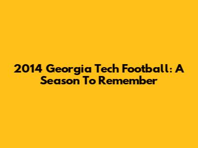 2014 Georgia Tech Football: A Season To Remember