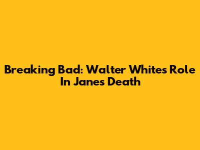 Breaking Bad: Walter White's Role In Jane's Death