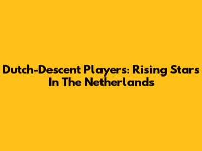 Dutch-Descent Players: Rising Stars In The Netherlands