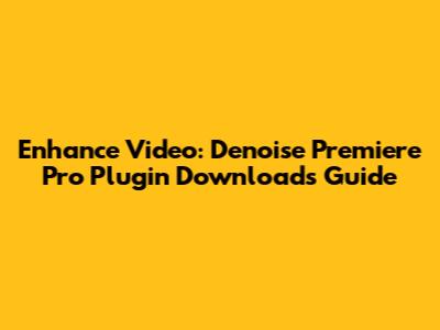 Enhance Video: Denoise Premiere Pro Plugin Downloads Guide