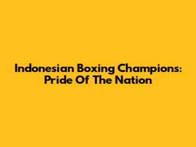 Indonesian Boxing Champions: Pride Of The Nation