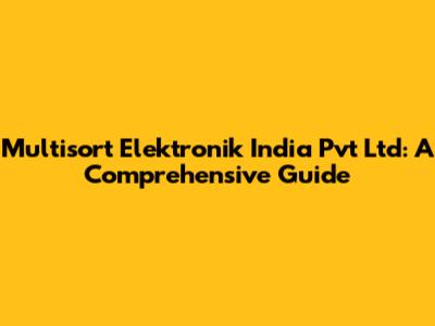 Multisort Elektronik India Pvt Ltd: A Comprehensive Guide