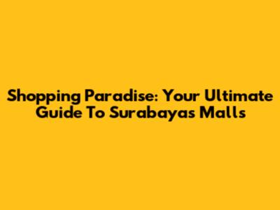 Shopping Paradise: Your Ultimate Guide To Surabaya's Malls