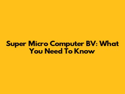 Super Micro Computer BV: What You Need To Know