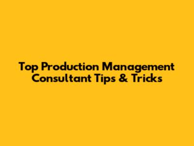 Top Production Management Consultant Tips & Tricks